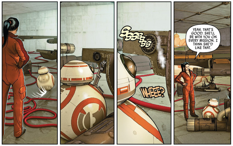 BB-8 welding Ivee’s processing unit to Poe’s ship.